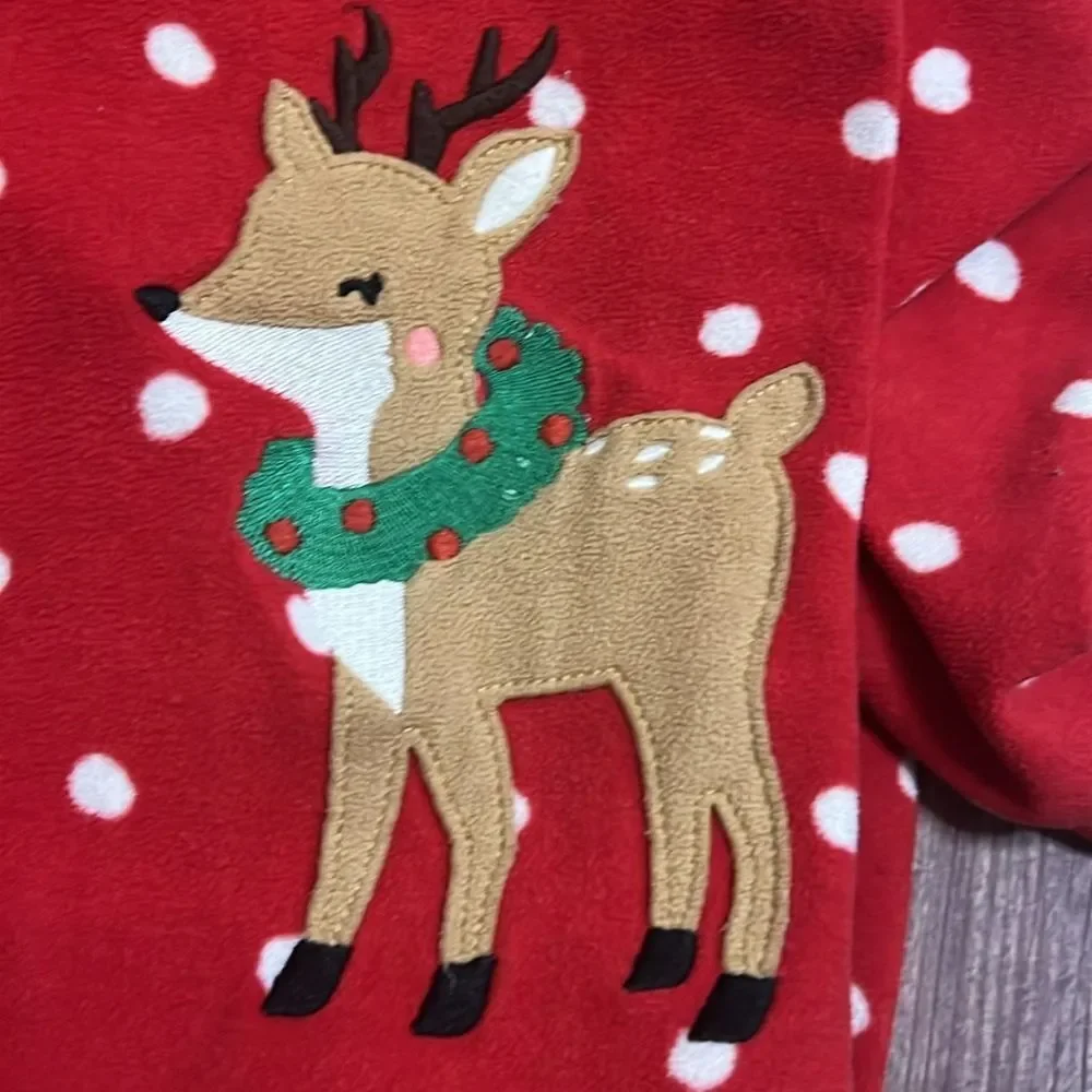 Carter’s 4T Christmas Footed Fleece Pajamas Reindeer Red Polka Dot Sleeper